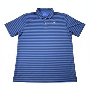 Nike Dri-Fit Golf‎ Polo Shirt Mens Medium M Blue Black Striped Short Sleeve Logo